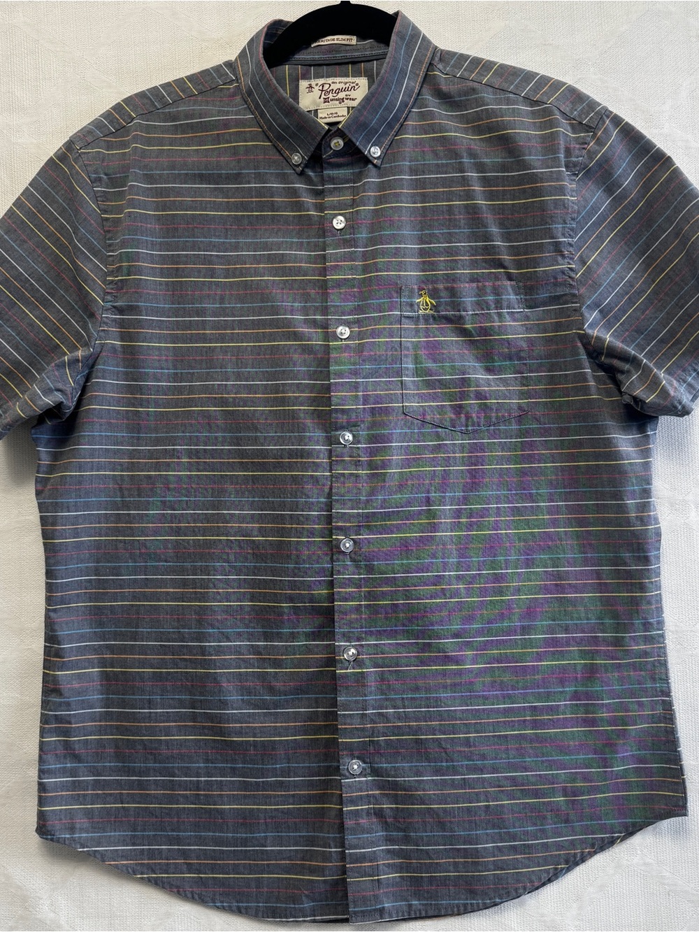 Original Penguin Heritage Slim Fit Men's Large Gray Striped Button Up Shirt